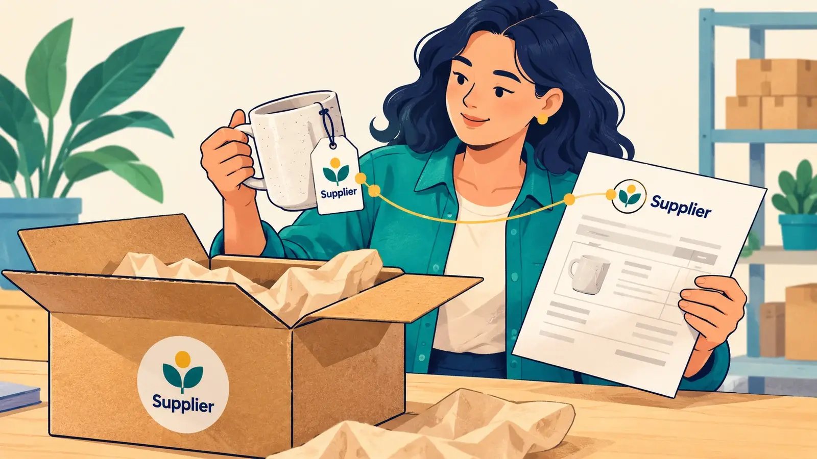 A supplier identity follows an item onto its packing slip.