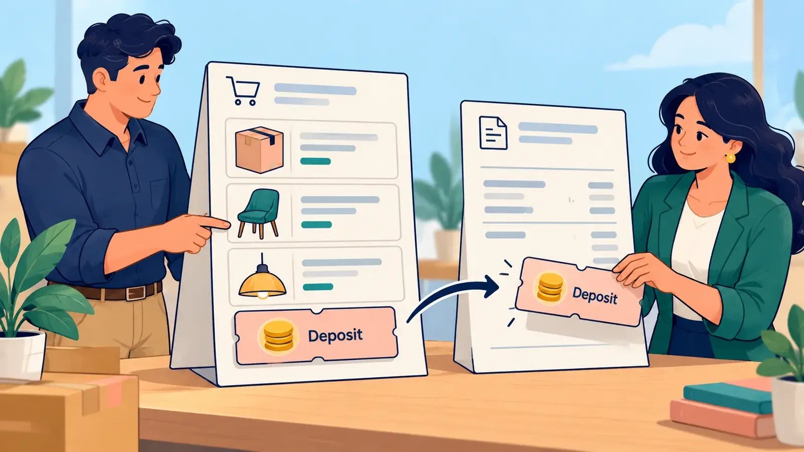 A deposit marker appears on a sales order and is removed from the billing copy.