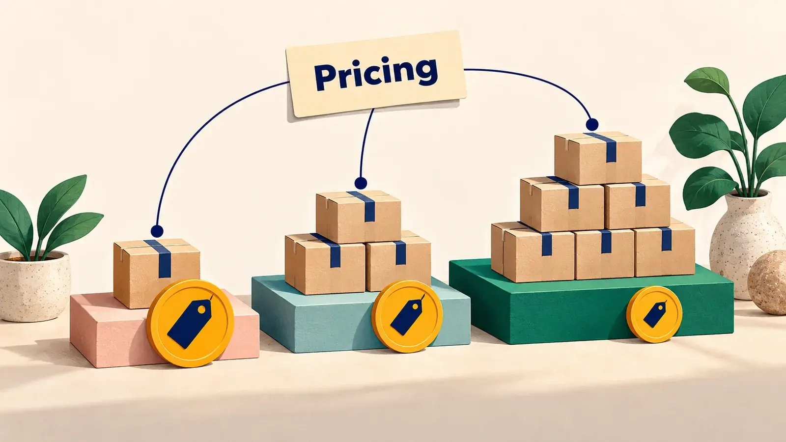 Larger product bundles align with tiered per-unit price markers.