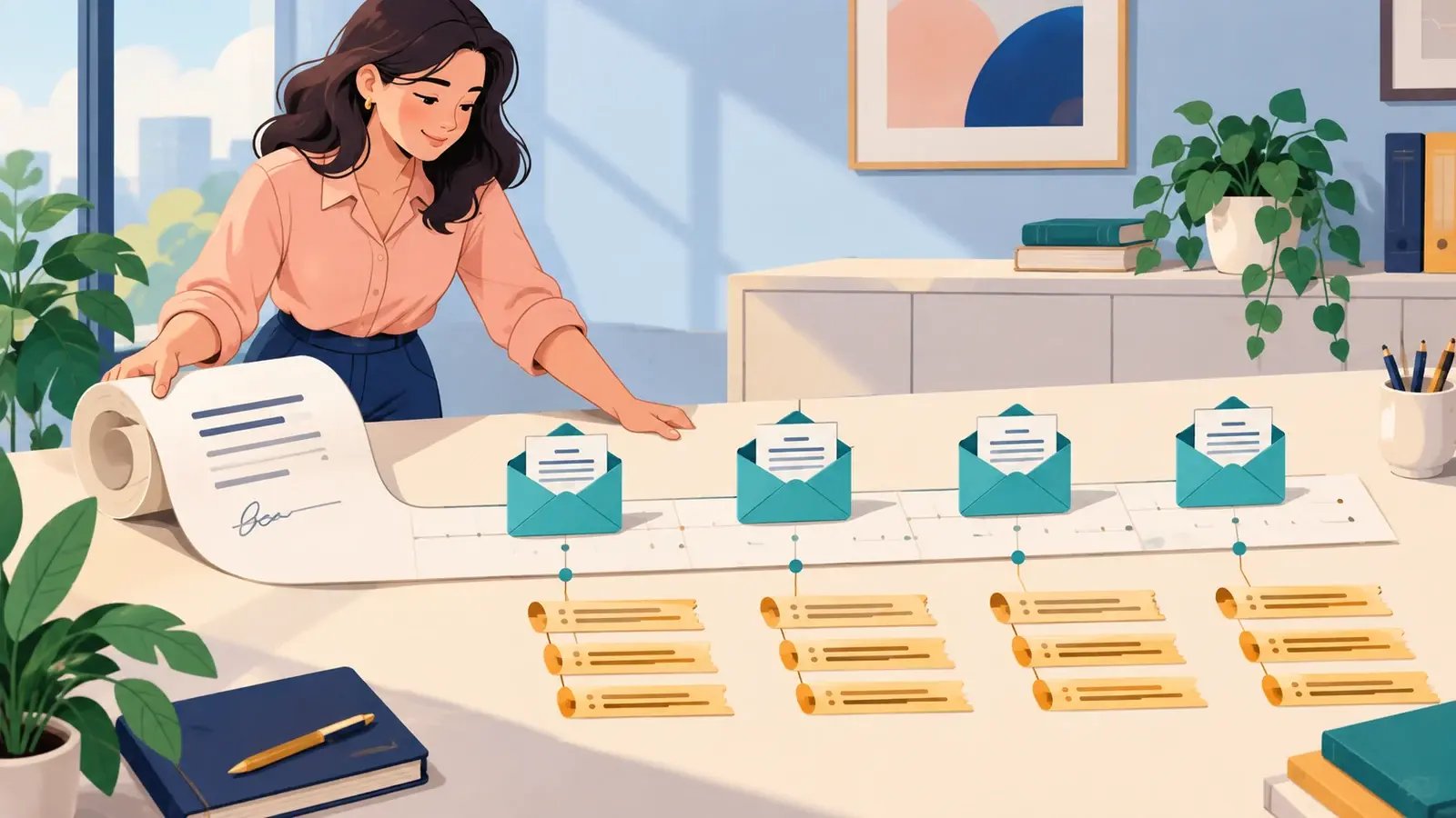 A contract becomes invoices scheduled across a calendar.