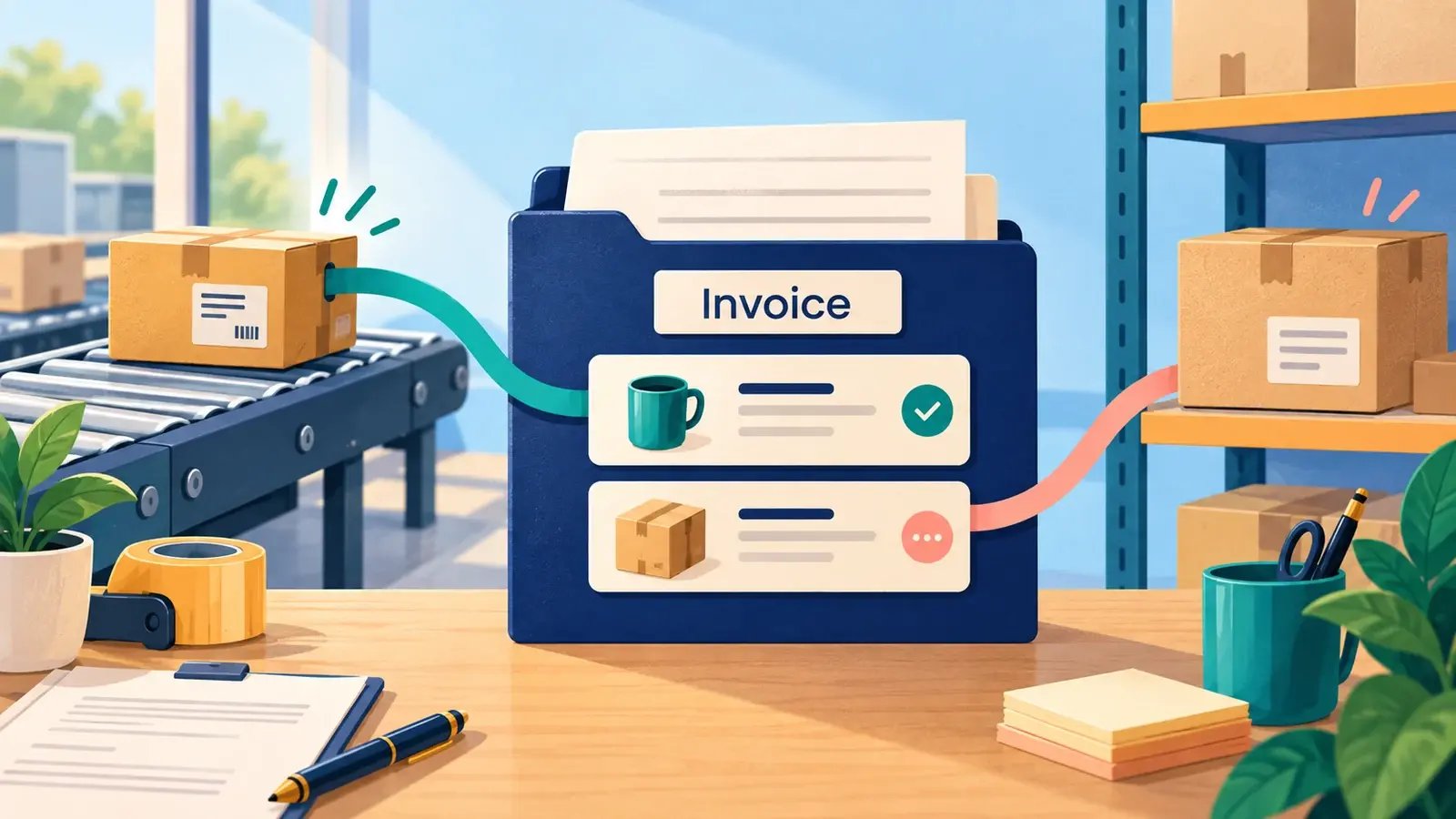 One invoice includes a shipped item and an item still awaiting fulfillment.
