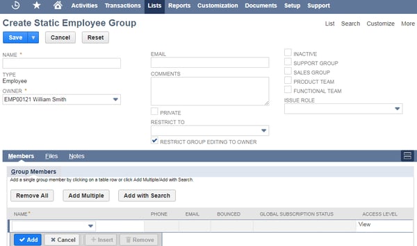 Static employee group