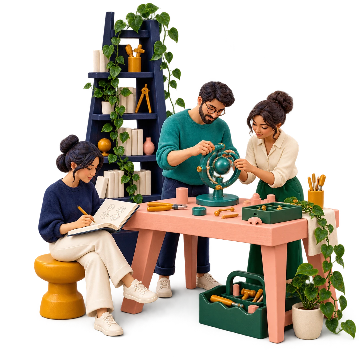 A sculptural learning workshop where colleagues develop useful work together.