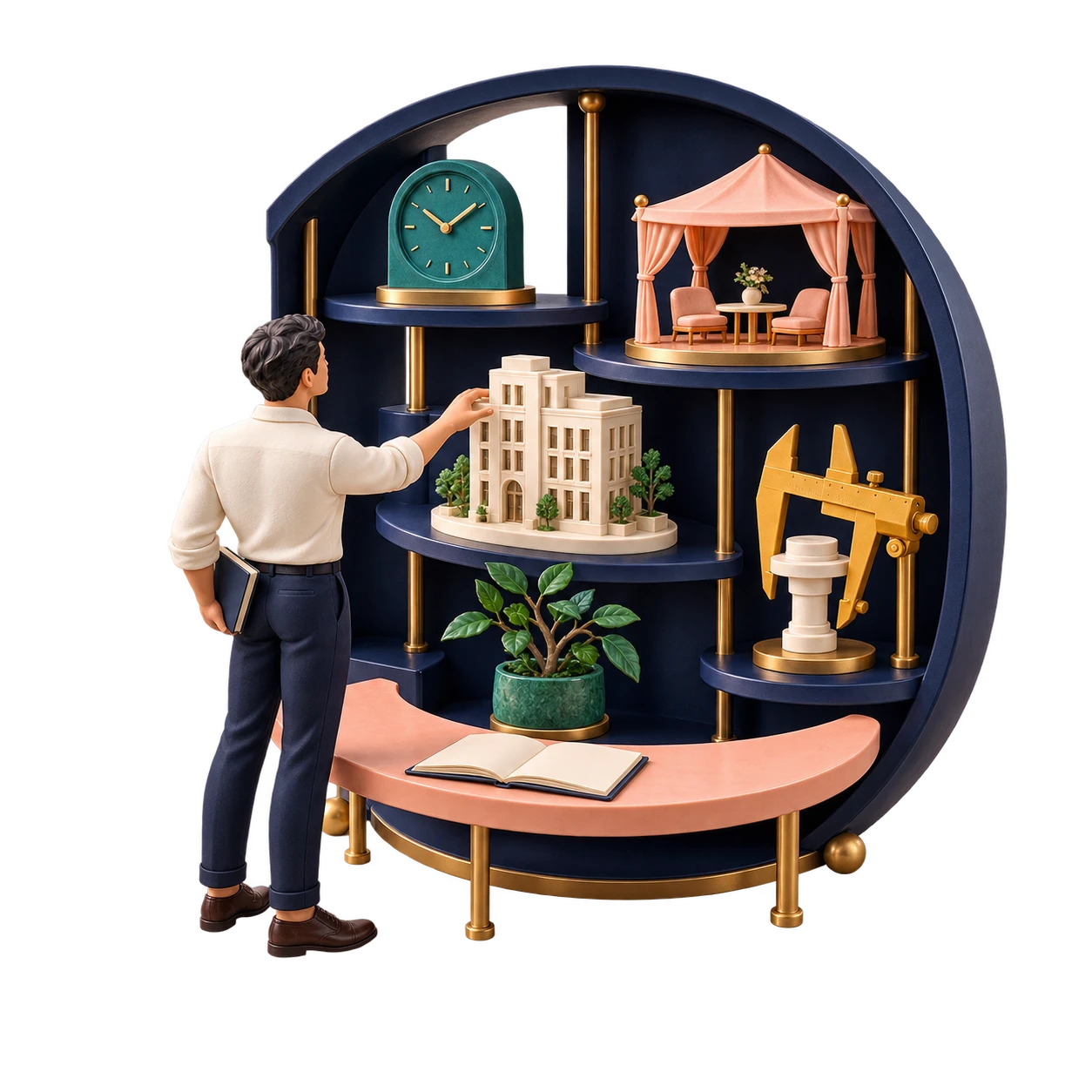 A sculptural library of distinct operational tools arranged for comparison.