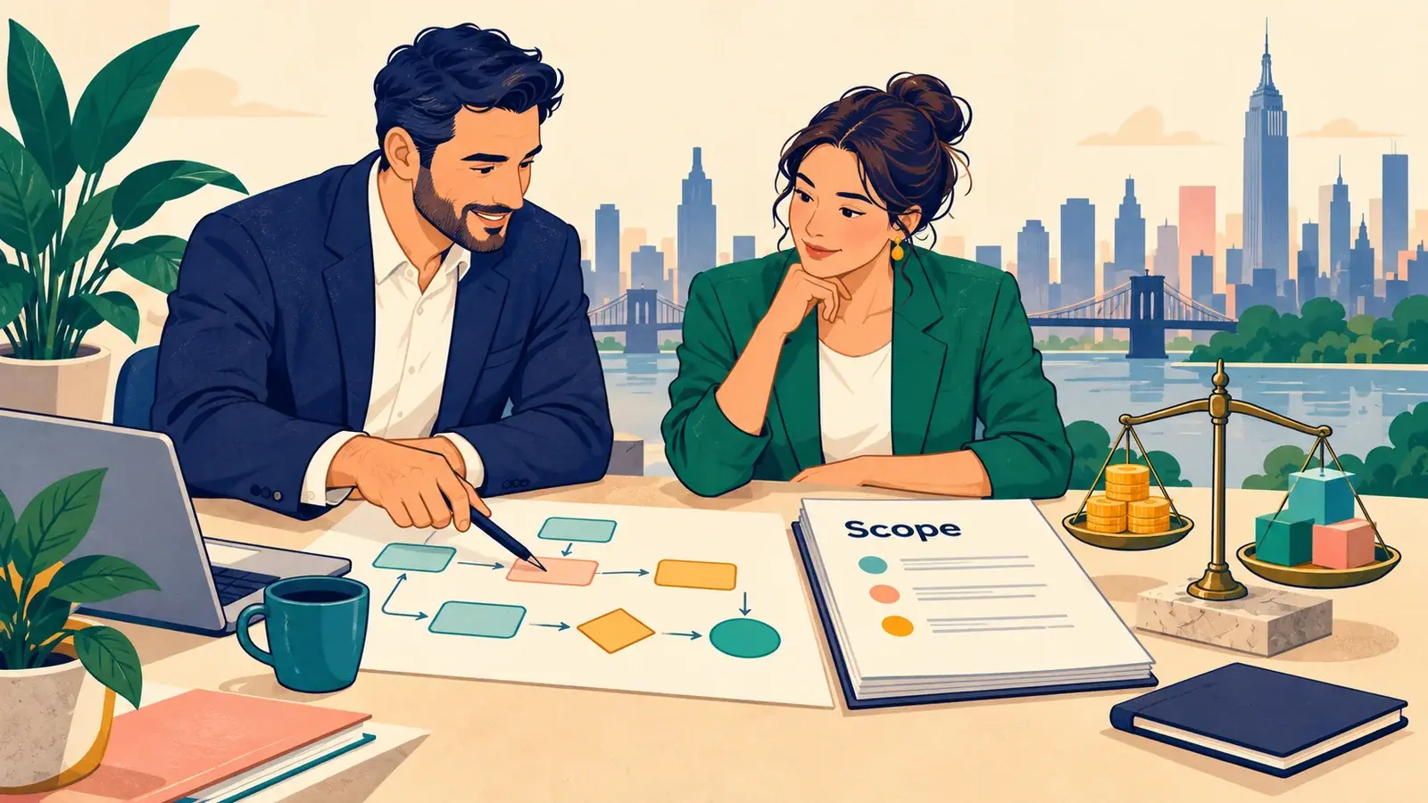 An implementation partner and business leader review scope, processes and cost.